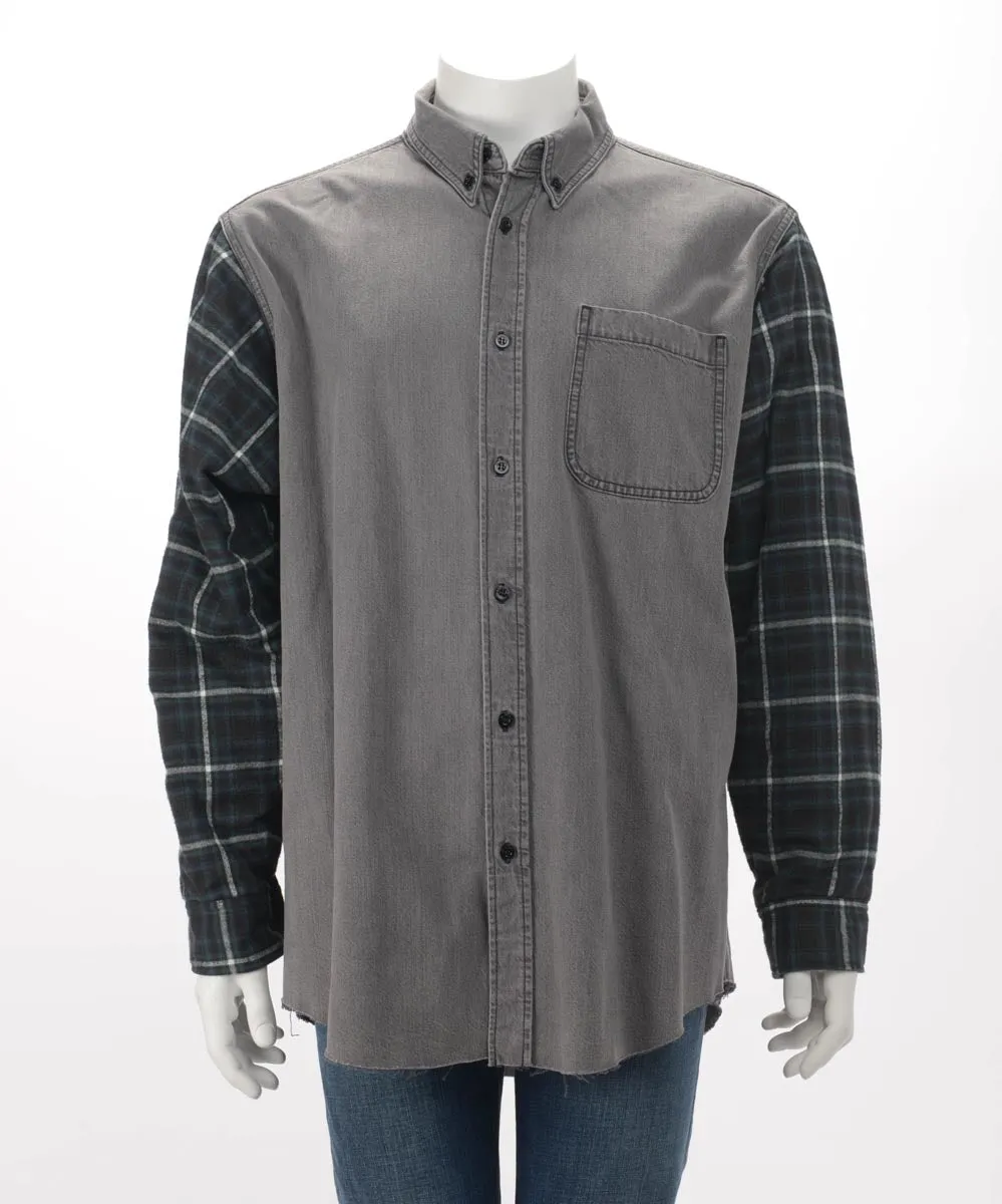 Balenciaga Green & Grey Cotton Check Twinset Shirt FR 38