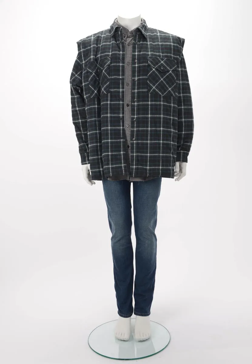 Balenciaga Green & Grey Cotton Check Twinset Shirt FR 38