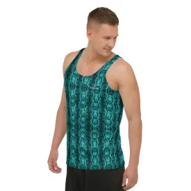 Blue Snake Print Tank Top, Unisex Men's or Women's Designer Premium Tank Top-Made in USA/EU/MX