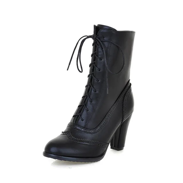 Brogue High Heel Up Ankle Boots