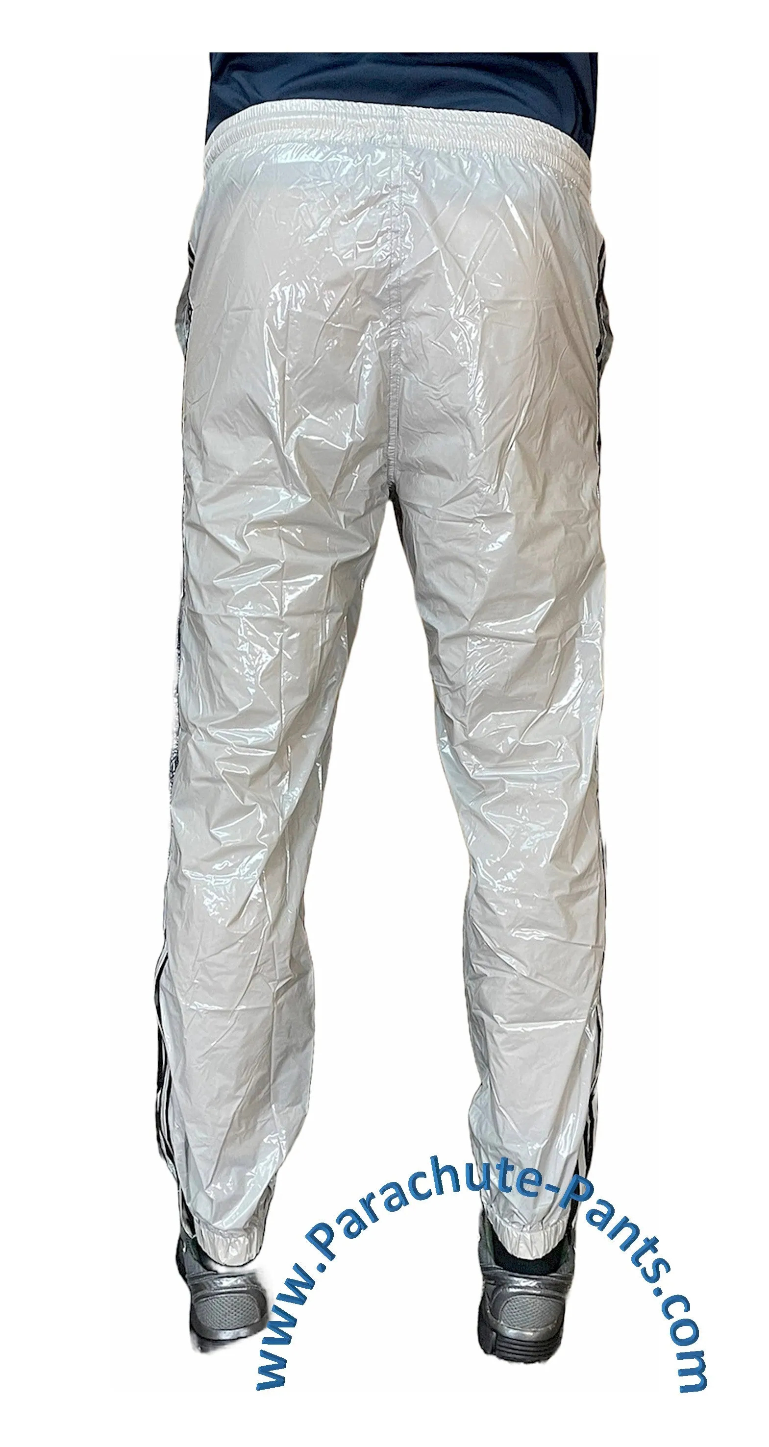 Bruno Grey Thin Shiny Nylon 3-Stripe Wind Pants