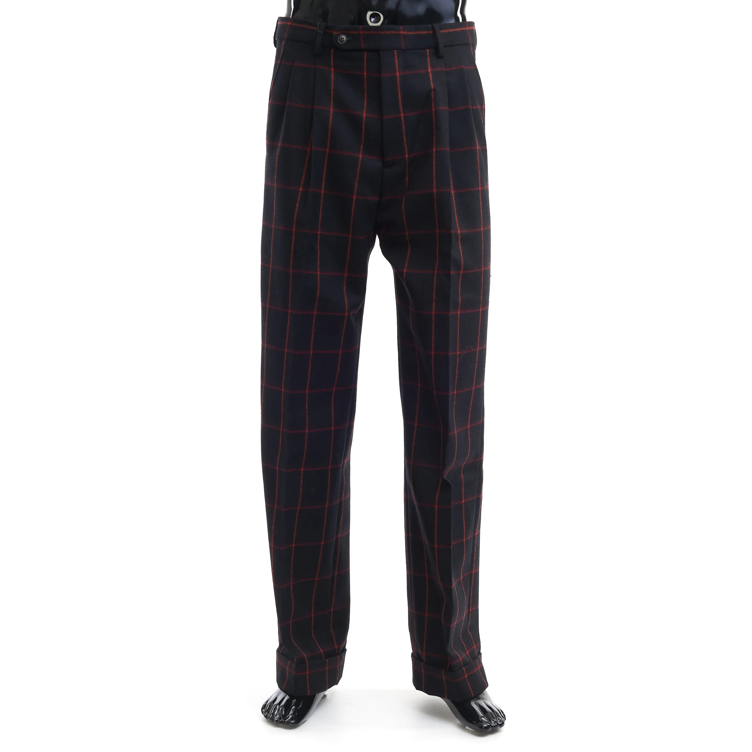 Check Wool Trouser In Black And Red