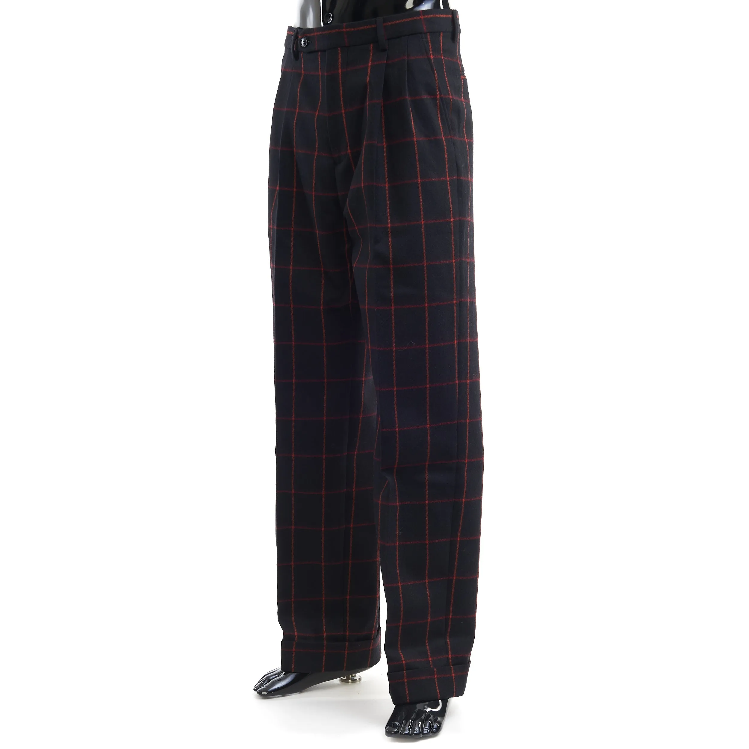 Check Wool Trouser In Black And Red