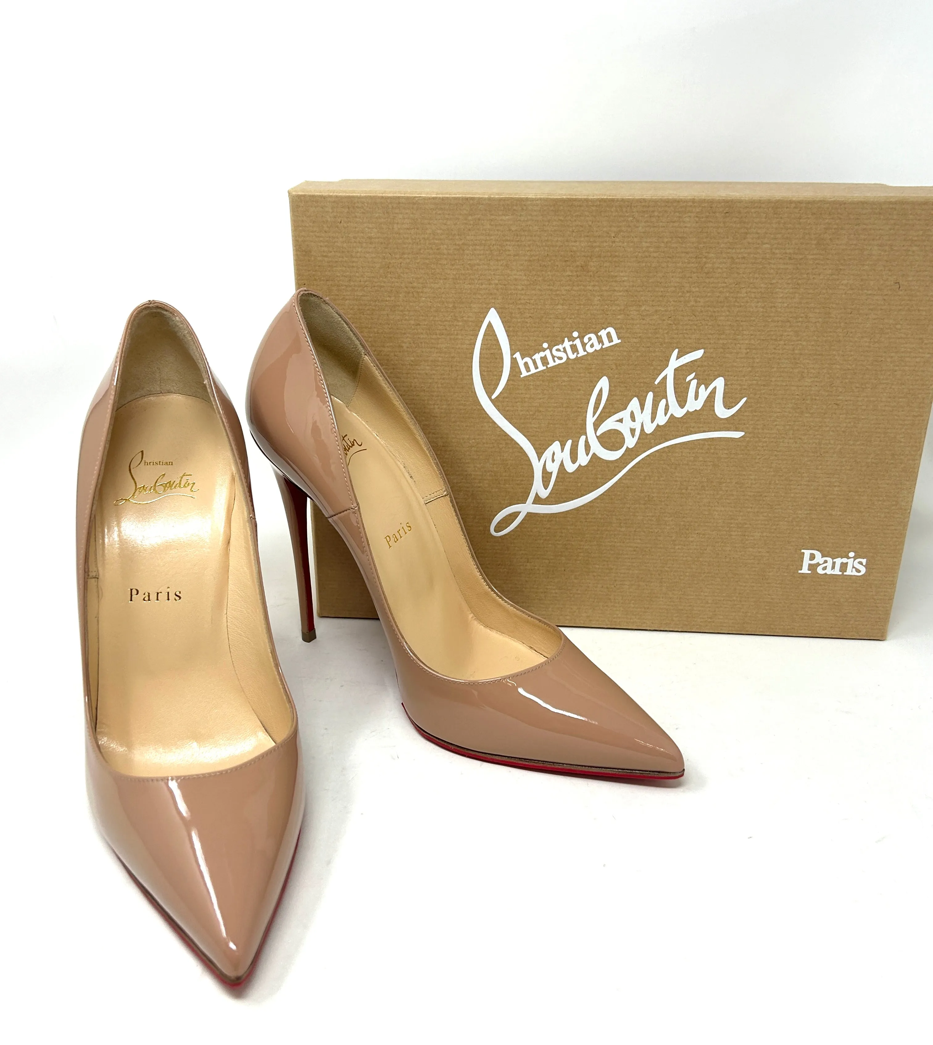 Christian Louboutin So Kate 120 Nude Patent Leather Pump Heels 38.5 UK 5.5