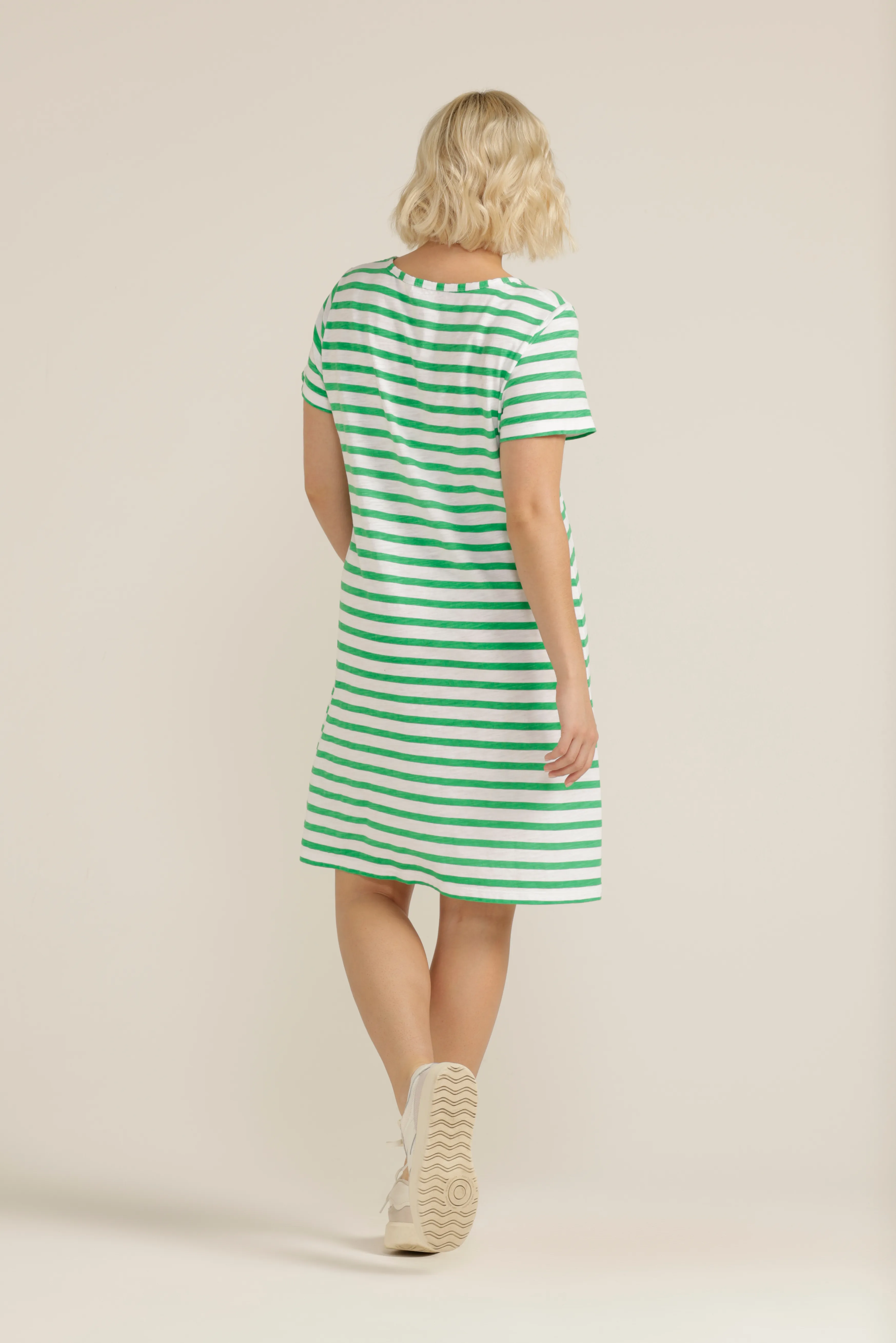 Cotton Stripe Tee Dress White/Green