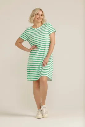 Cotton Stripe Tee Dress White/Green