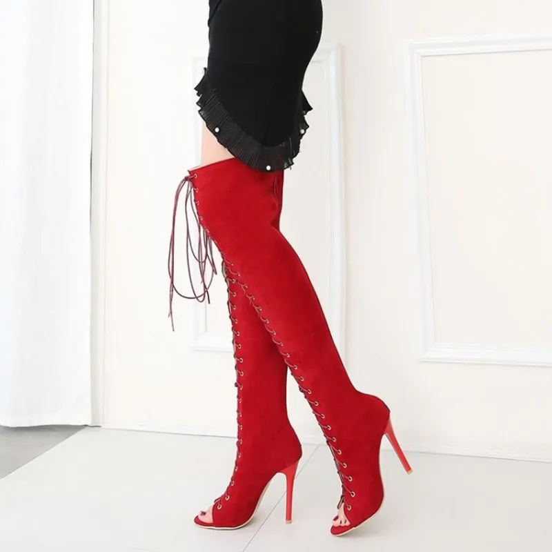 Cross lace up boots thin high heels