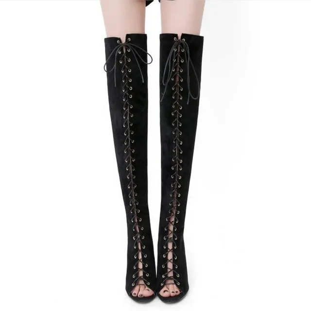 Cross lace up boots thin high heels