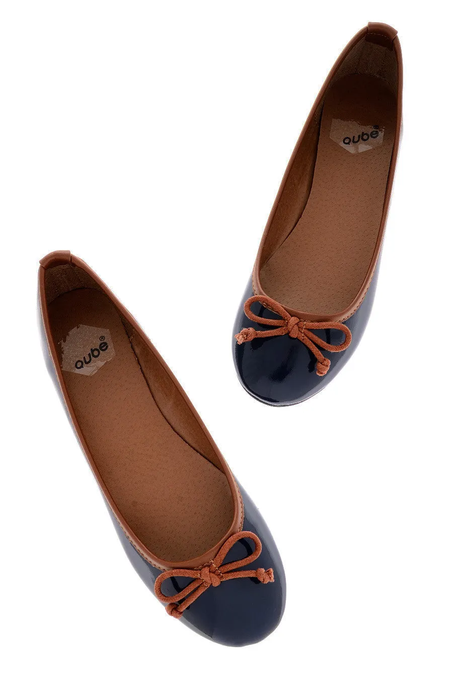 DEUX COULEUR Navy Patent Ballerinas