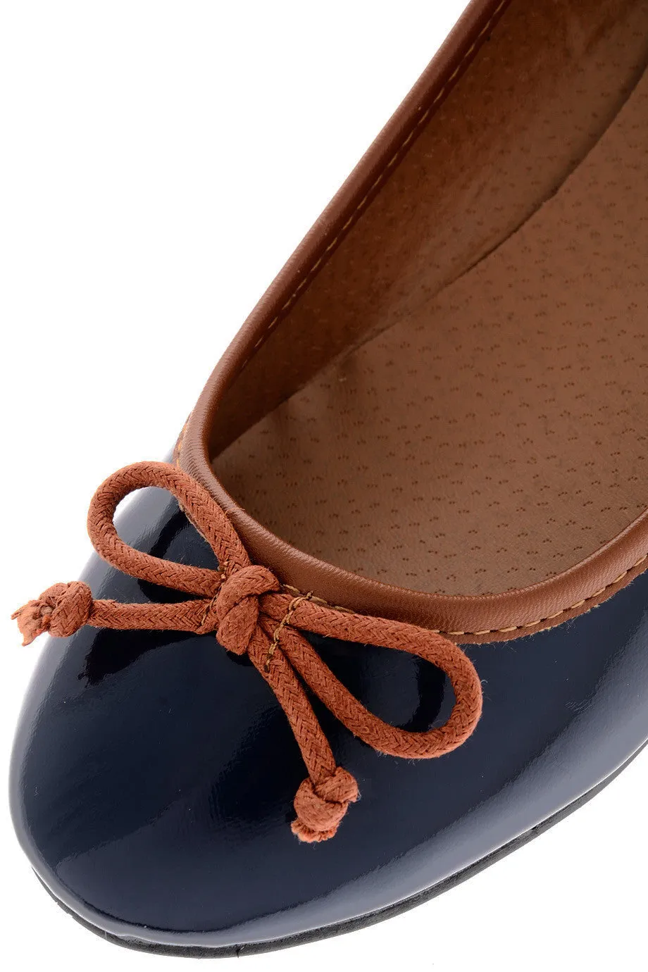 DEUX COULEUR Navy Patent Ballerinas