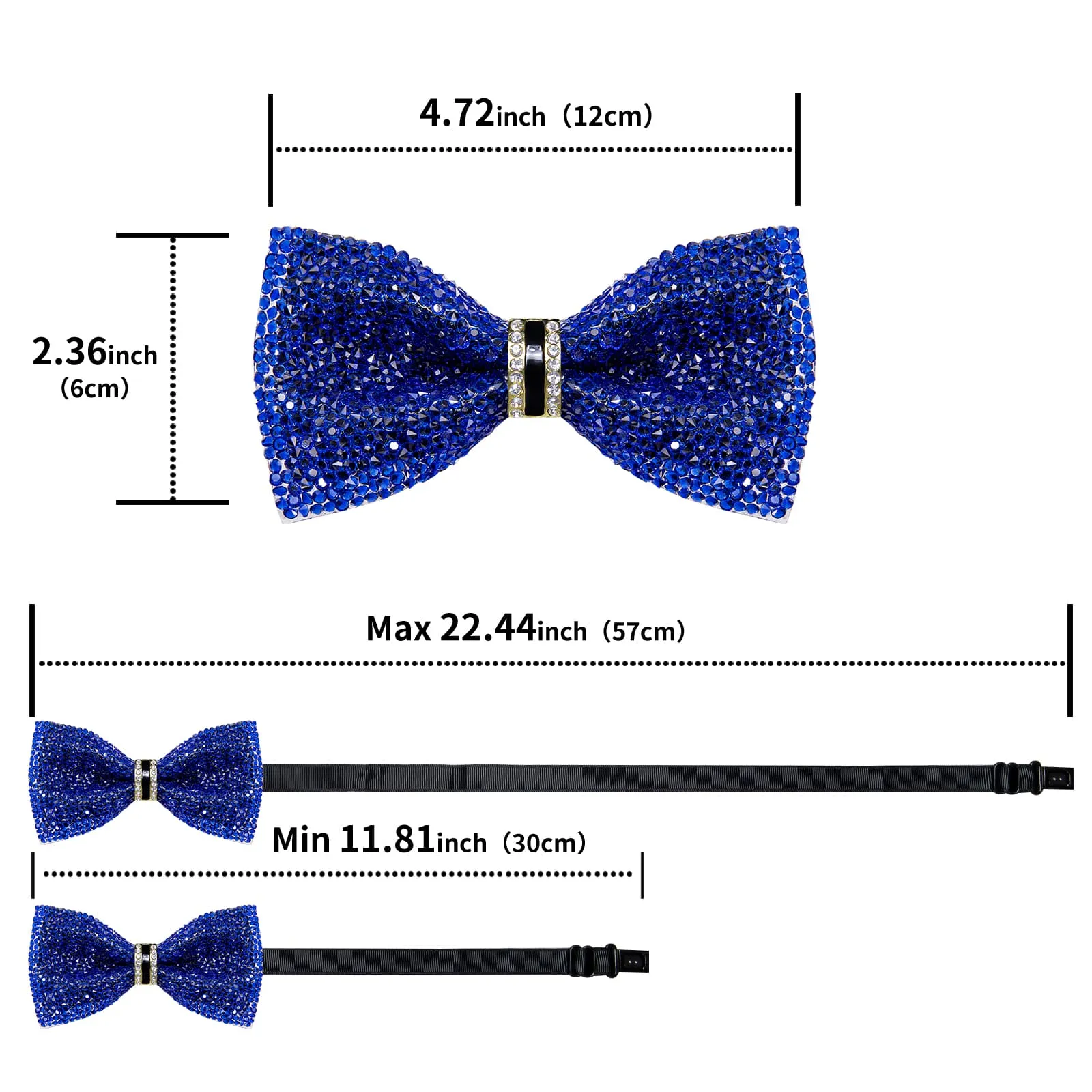 DiBanGu Imitation Diamond Bow Tie Cobalt Blue Crystal Men's Pre Tied Bow Ties