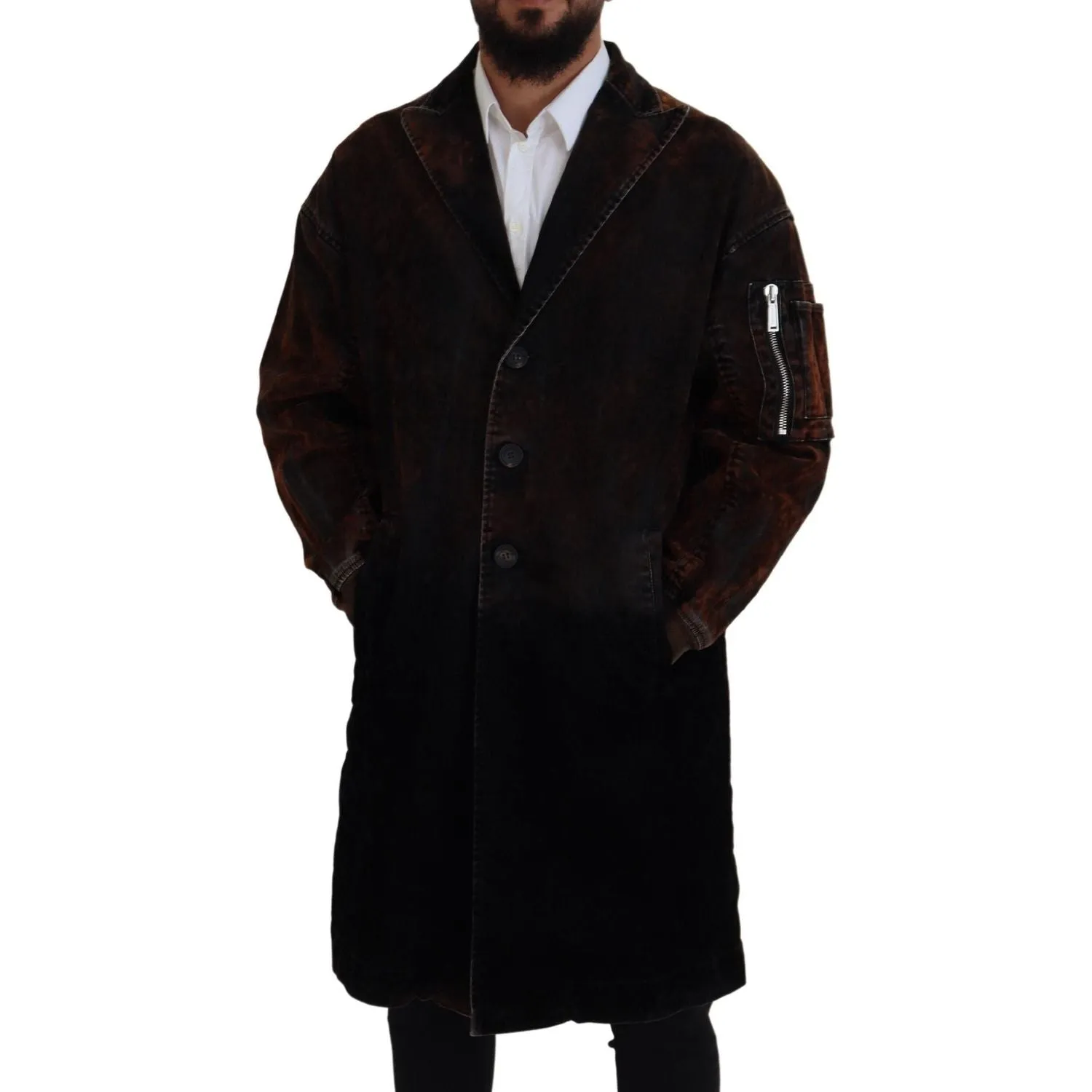 Dsquared² Brown Full Button Men Long Coat Cotton Jacket