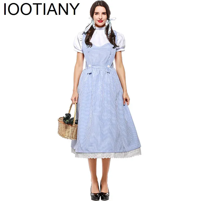 Fairytale Of Oz Halloween Blue Frock Wizard Carnival Dorothy Gingham Attire