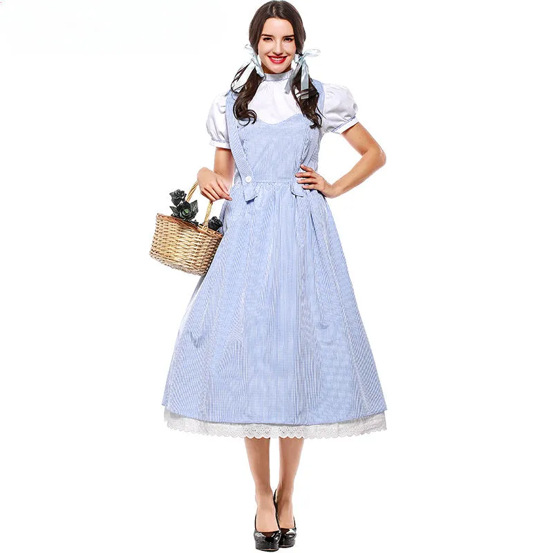 Fairytale Of Oz Halloween Blue Frock Wizard Carnival Dorothy Gingham Attire