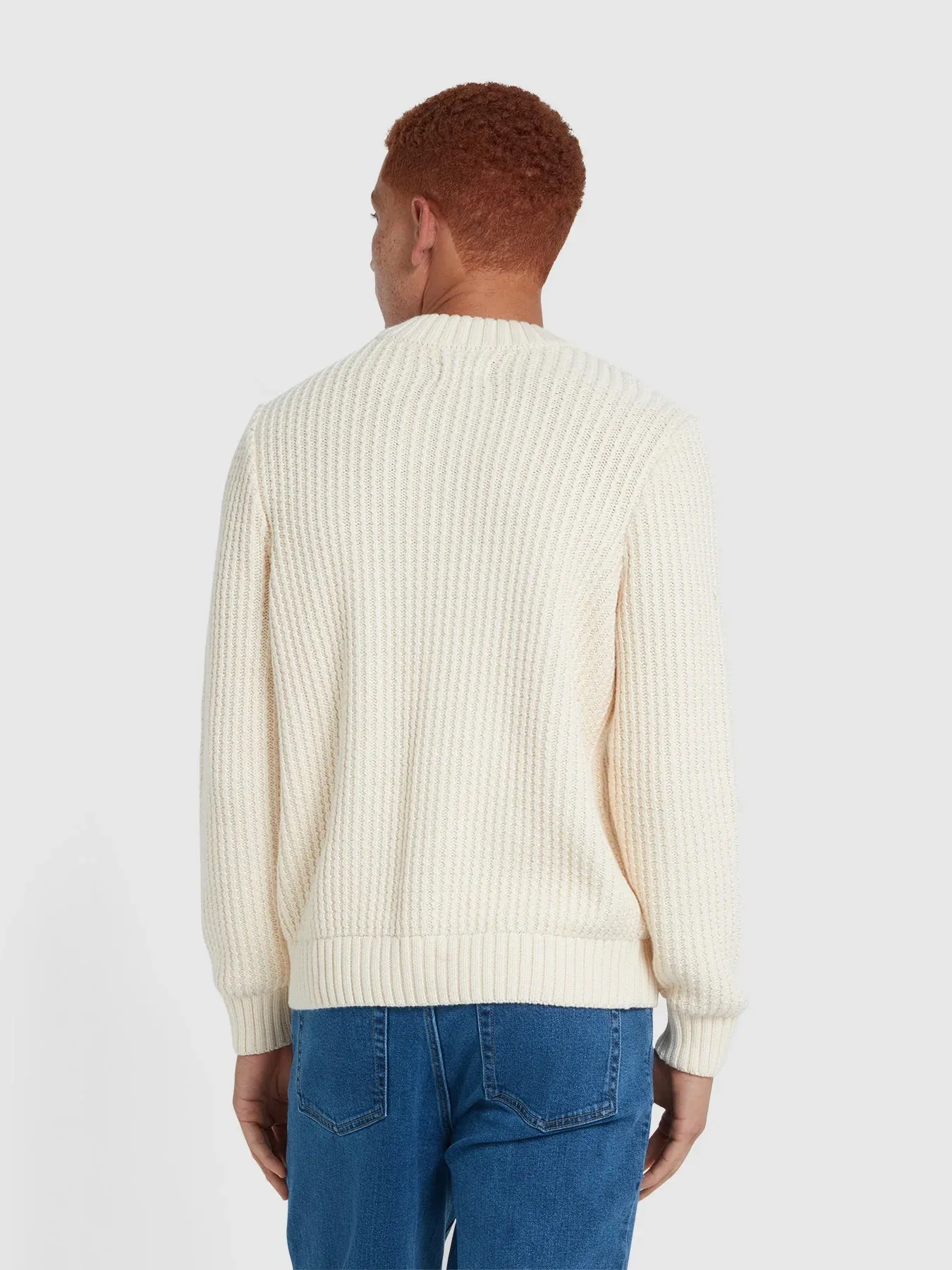 FARAH Burlington Fisherman Knit Sweater In Cream