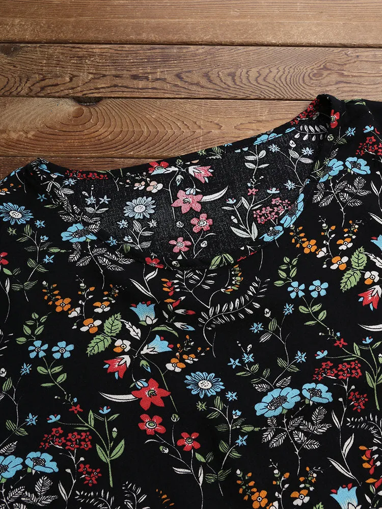 Floral retro loose shirt