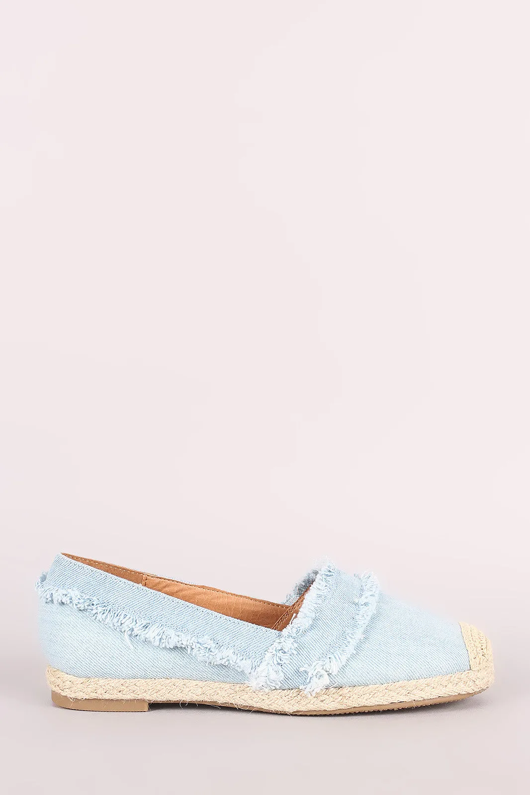 Frayed Denim Espadrille Slip On Loafer Flat