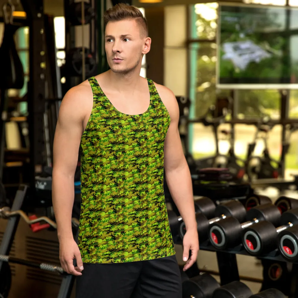 Green Camouflage Men's Tank, Army Military Men's/Women's Unisex Tank Top- Made in USA