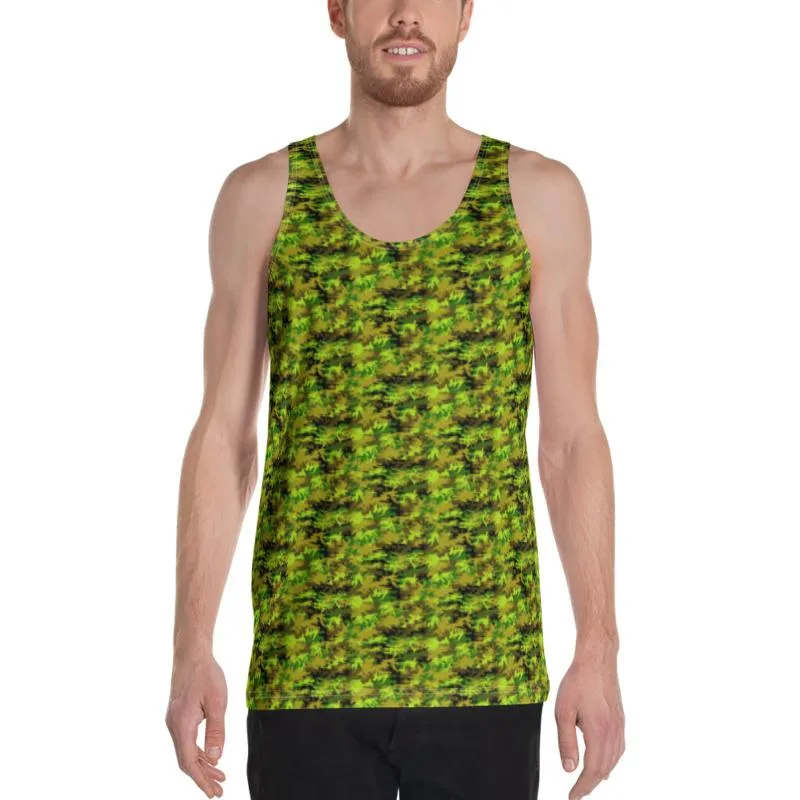 Green Camouflage Men's Tank, Army Military Men's/Women's Unisex Tank Top- Made in USA