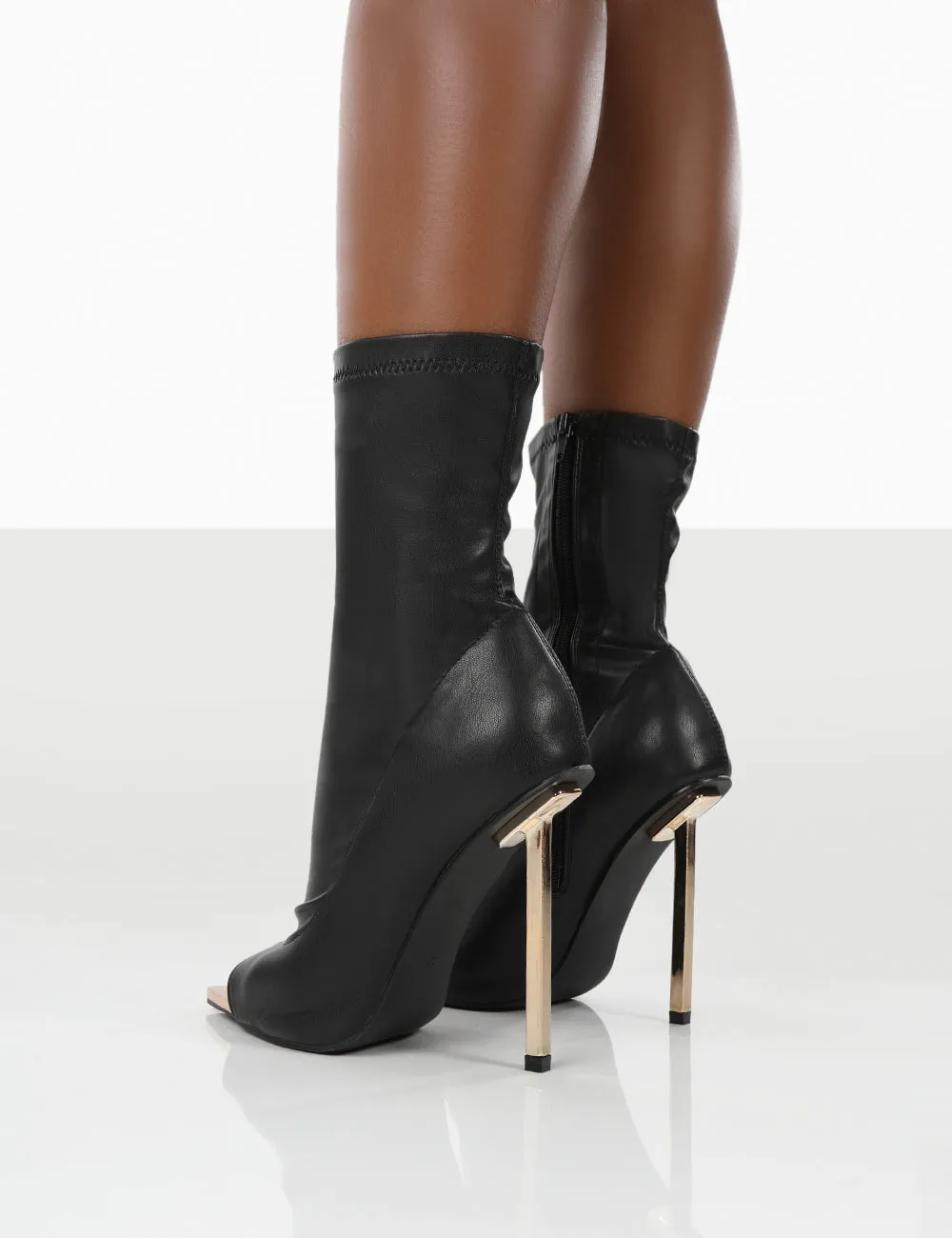 Independent Black Pu Open Toe Zip Up Stiletto Ankle Boots