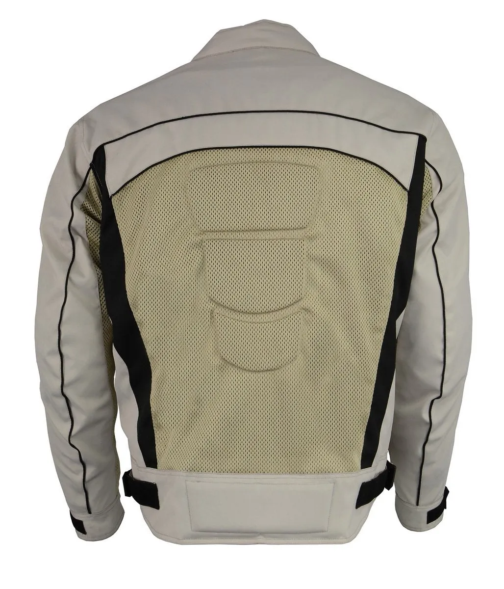 M Boss Motorcycle Apparel BOS11705 Men's Silver Mesh and Nylon Motorcycle Racer Jacket with Armor Protection