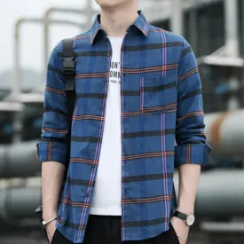 Mens Casual Long Sleeve Plaid Shirt