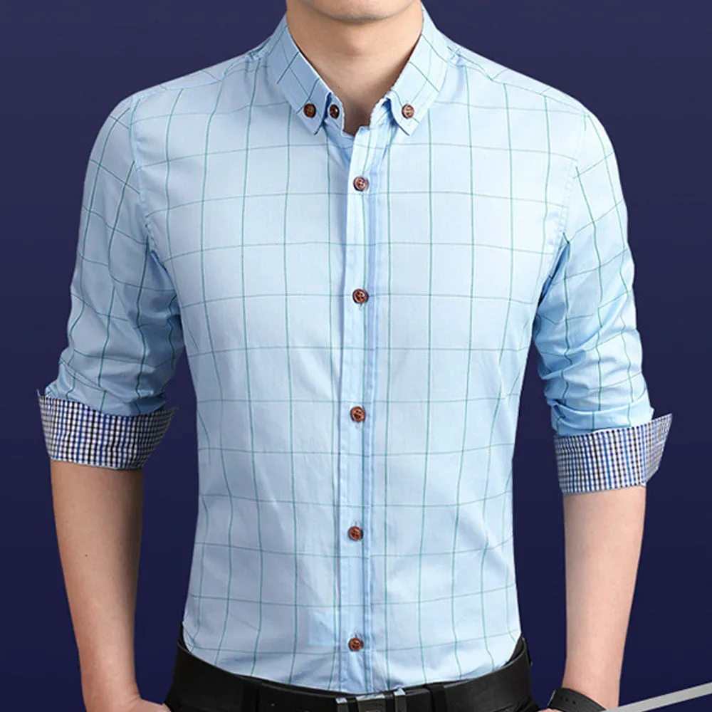 Mens Navy Blue Checkered Button Front Shirt