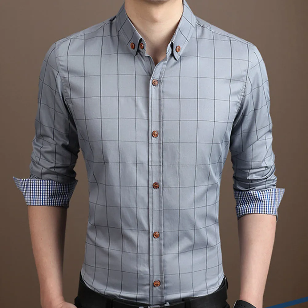 Mens Navy Blue Checkered Button Front Shirt