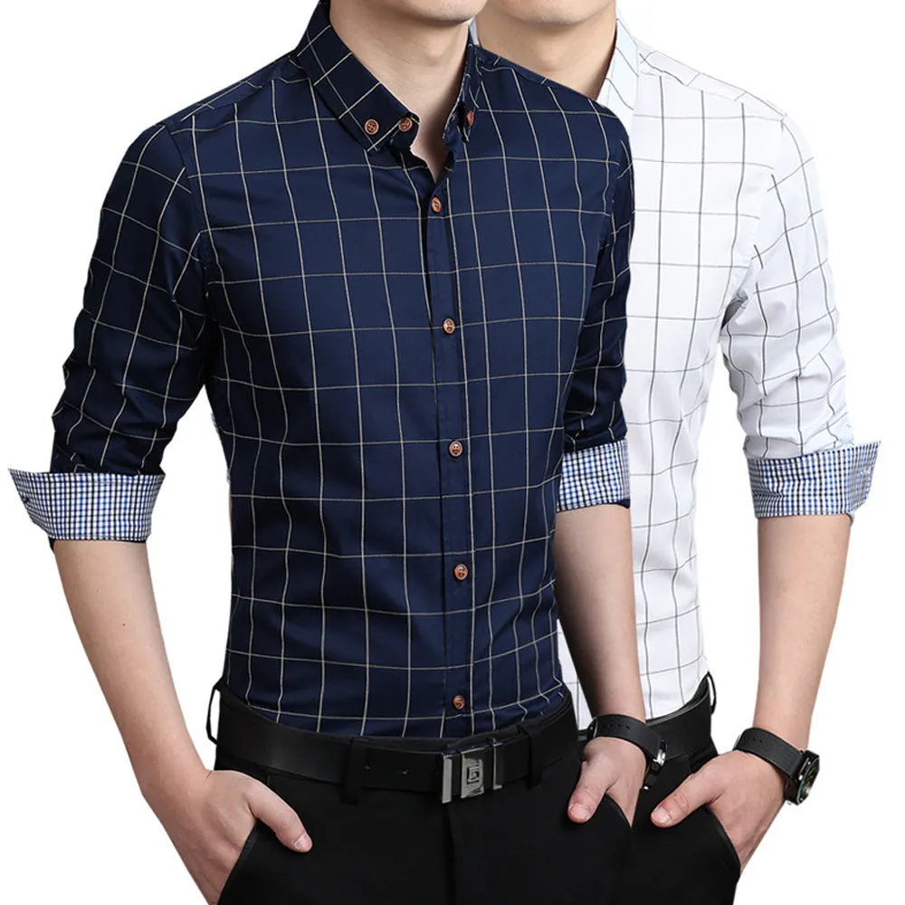 Mens Navy Blue Checkered Button Front Shirt