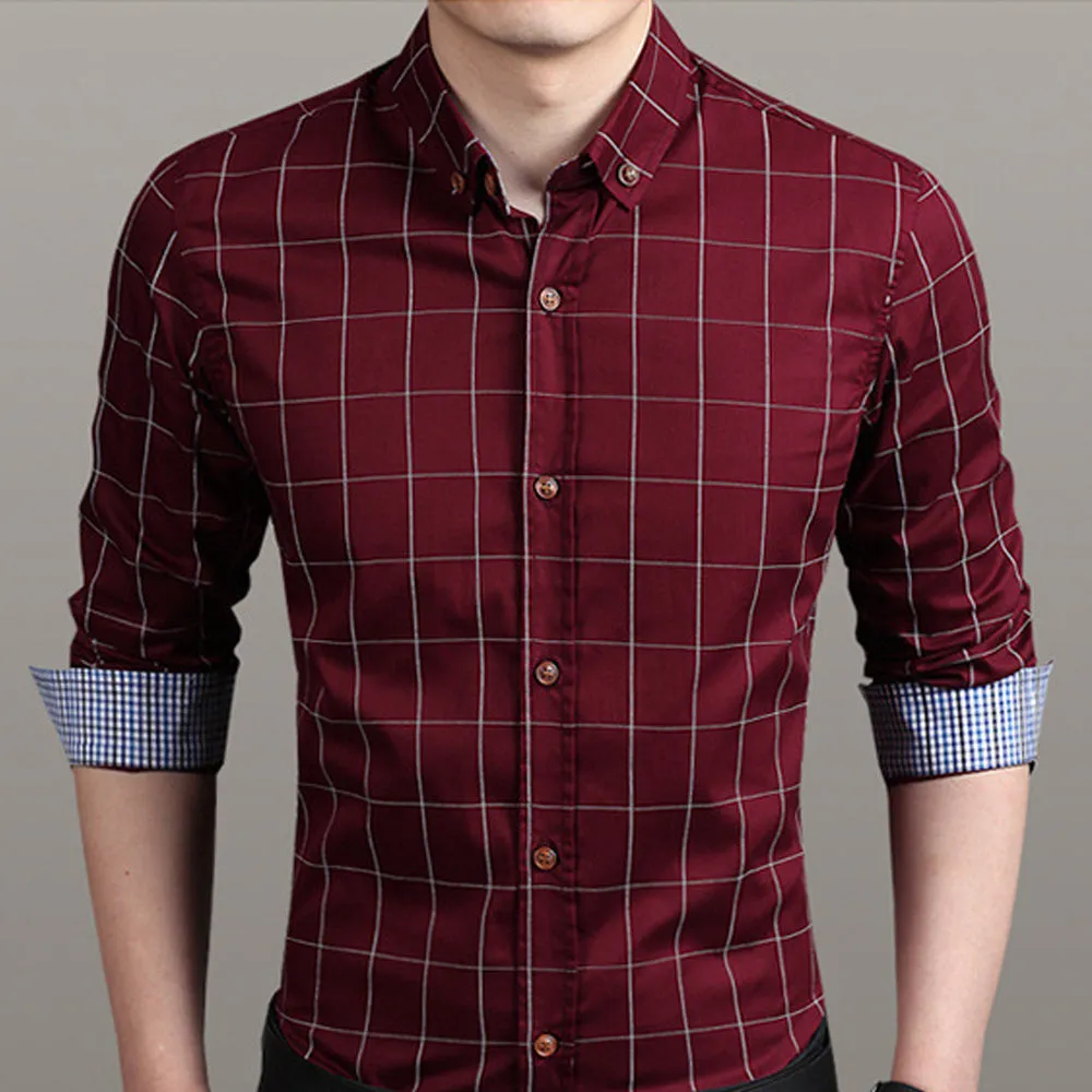 Mens Navy Blue Checkered Button Front Shirt