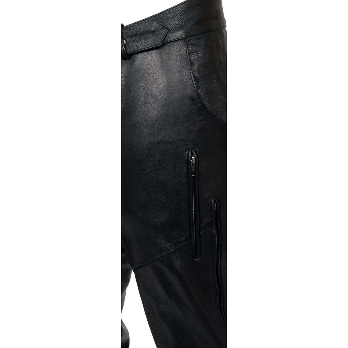 Milwaukee Leather Chaps for Men's Black Vented Premium Leather Motorcycle Chaps w/ Side Pocket-Stretch Thigh-ML1129