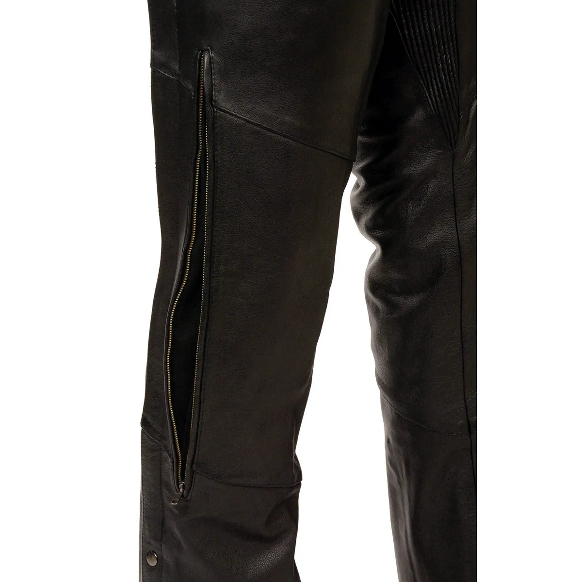 Milwaukee Leather Chaps for Men's Black Vented Premium Leather Motorcycle Chaps w/ Side Pocket-Stretch Thigh-ML1129