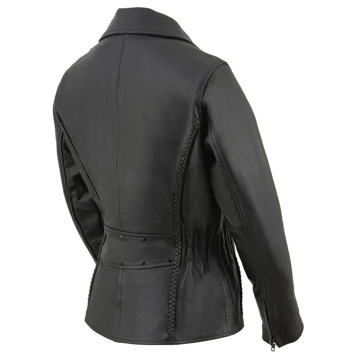 Milwaukee Leather LKL2711 Women's Black Braided Leather Jacket with Stud Back Detailing