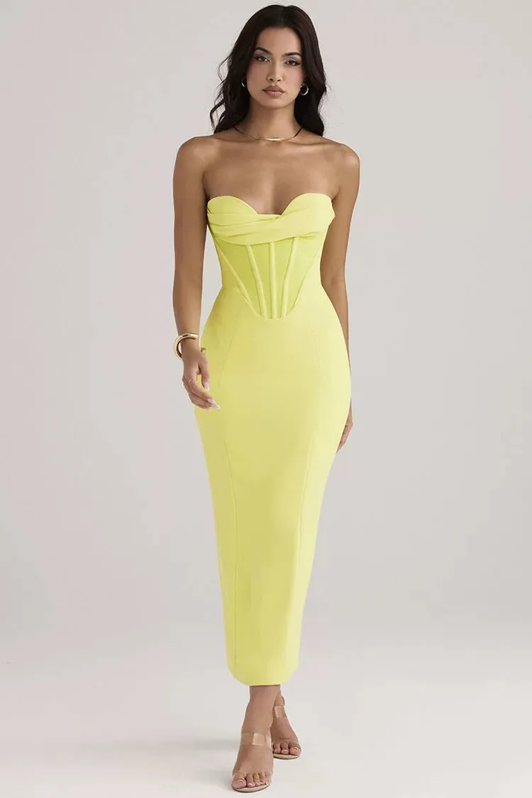 Miranda Corset Midi Dress in Lime