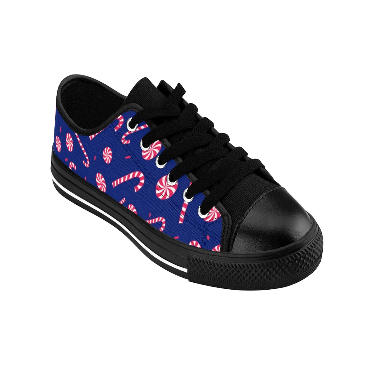 Navy Blue Christmas Men's Sneakers, Red White Candy Cane Low Top Best Tennis Shoes