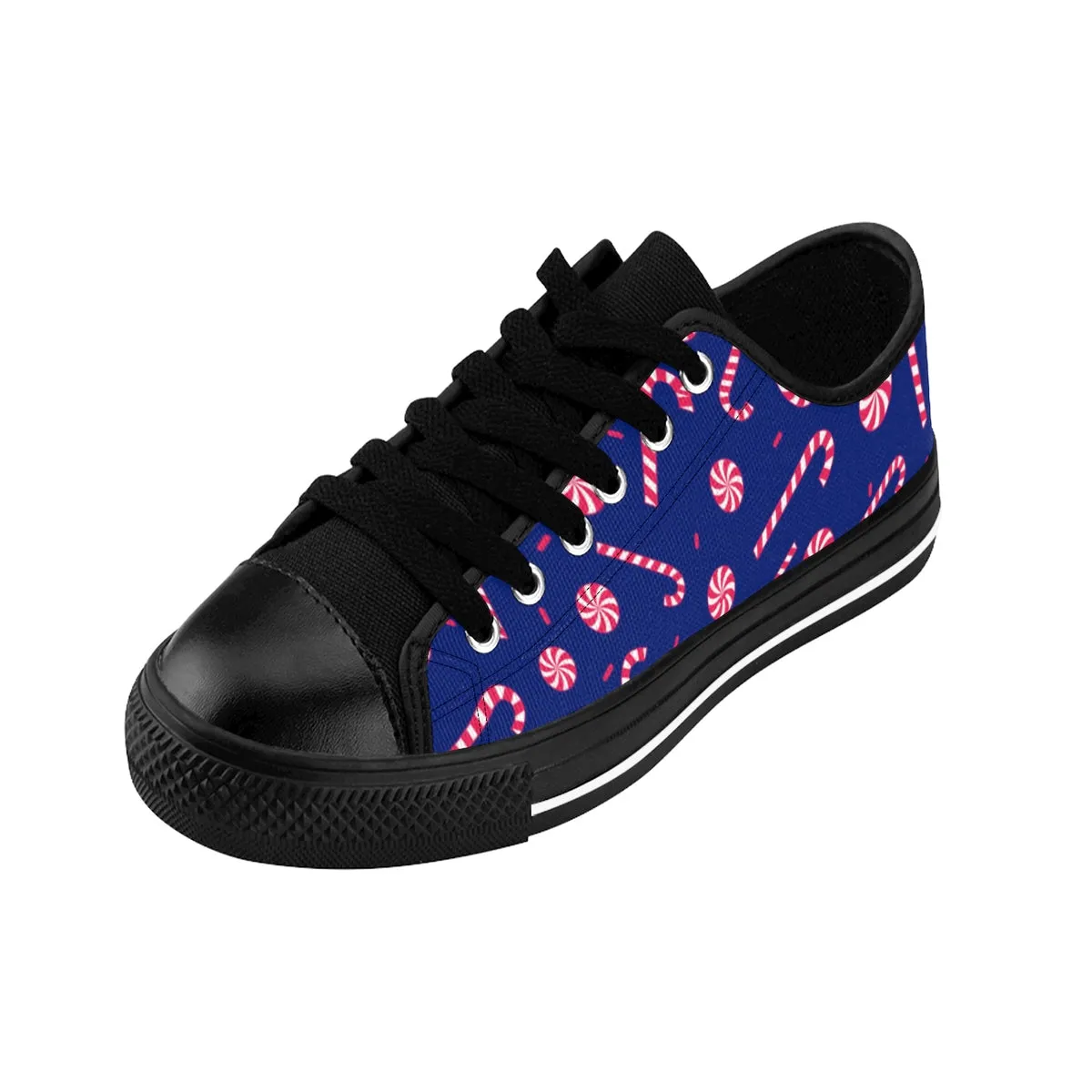 Navy Blue Christmas Men's Sneakers, Red White Candy Cane Low Top Best Tennis Shoes