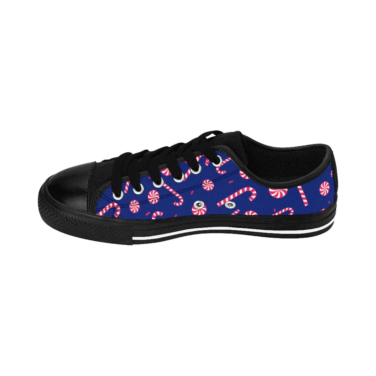 Navy Blue Christmas Men's Sneakers, Red White Candy Cane Low Top Best Tennis Shoes