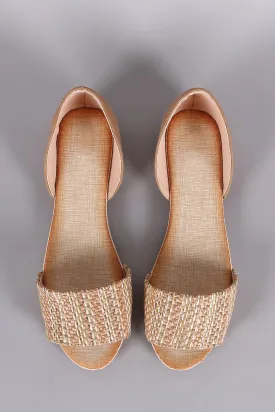 Nubuck Woven Straw Peep Toe Flat