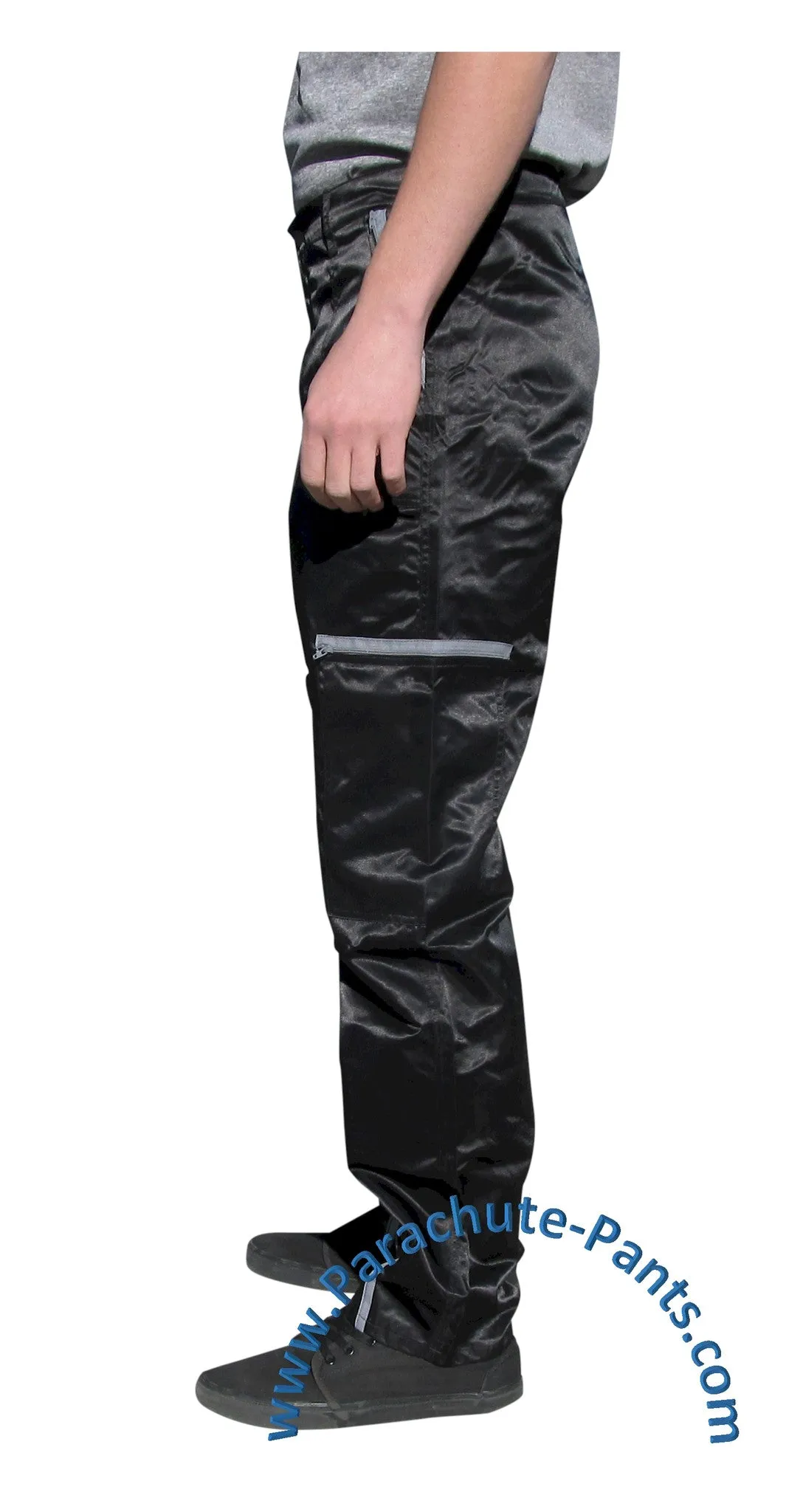 Panno D'Or Black Nylon Parachute Pants with Grey Zippers