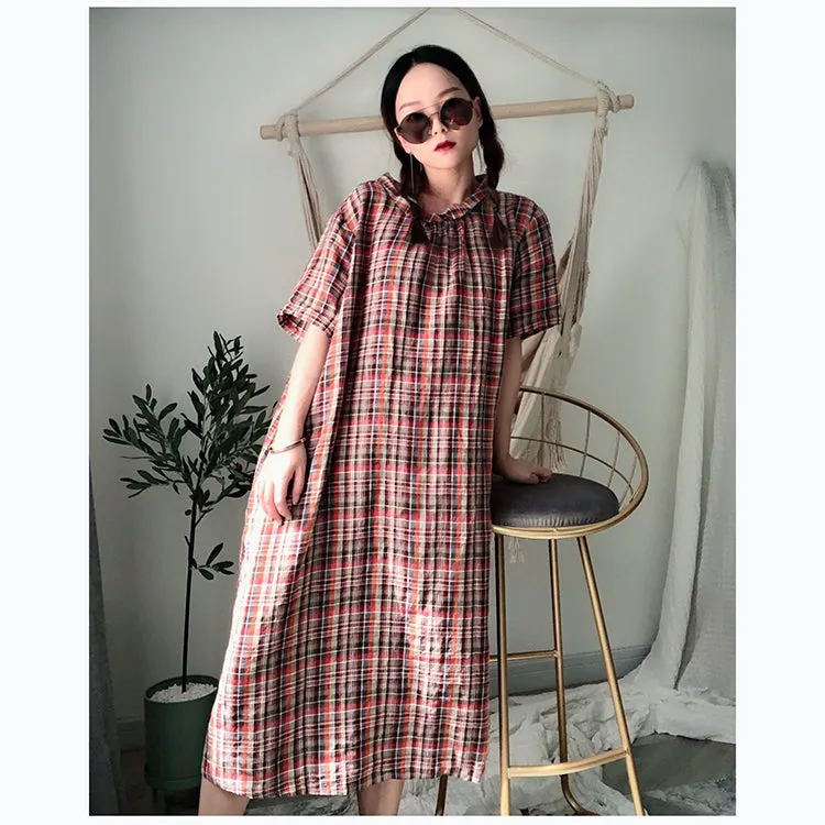 Plaid Loose Short Sleeve Summer Dresses PZ97212