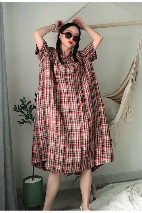 Plaid Loose Short Sleeve Summer Dresses PZ97212