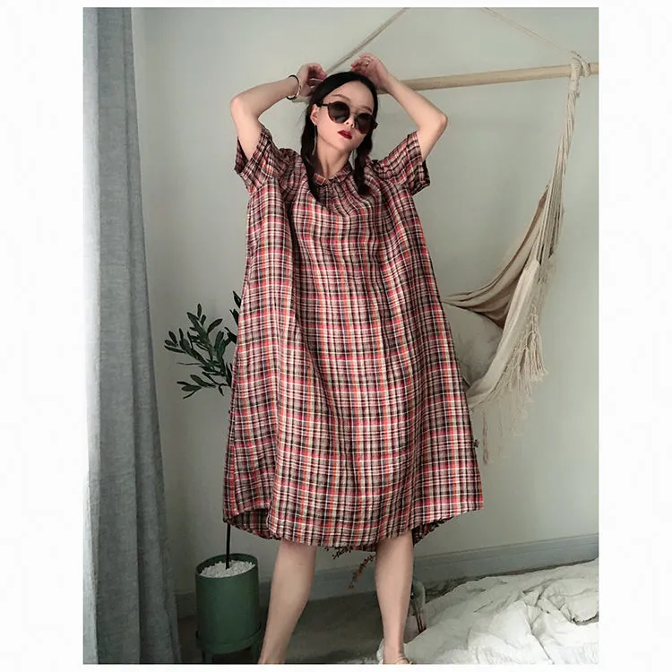 Plaid Loose Short Sleeve Summer Dresses PZ97212