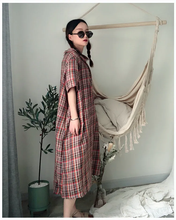 Plaid Loose Short Sleeve Summer Dresses PZ97212