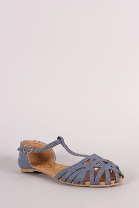 Qupid Woven T-Strap Flat Sandal