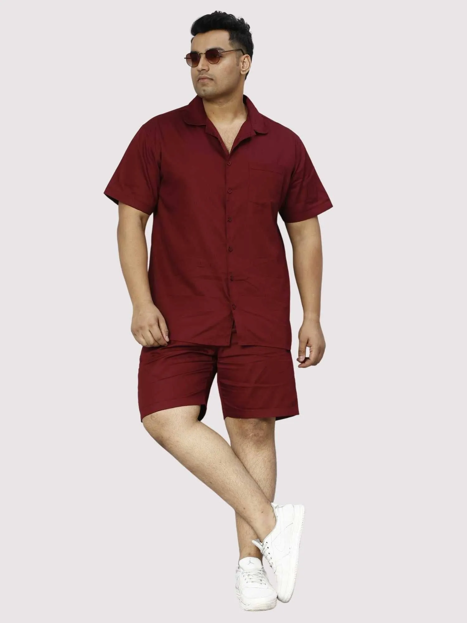 Rustic Solid Red Half Co-ords Set Men's Plus Size