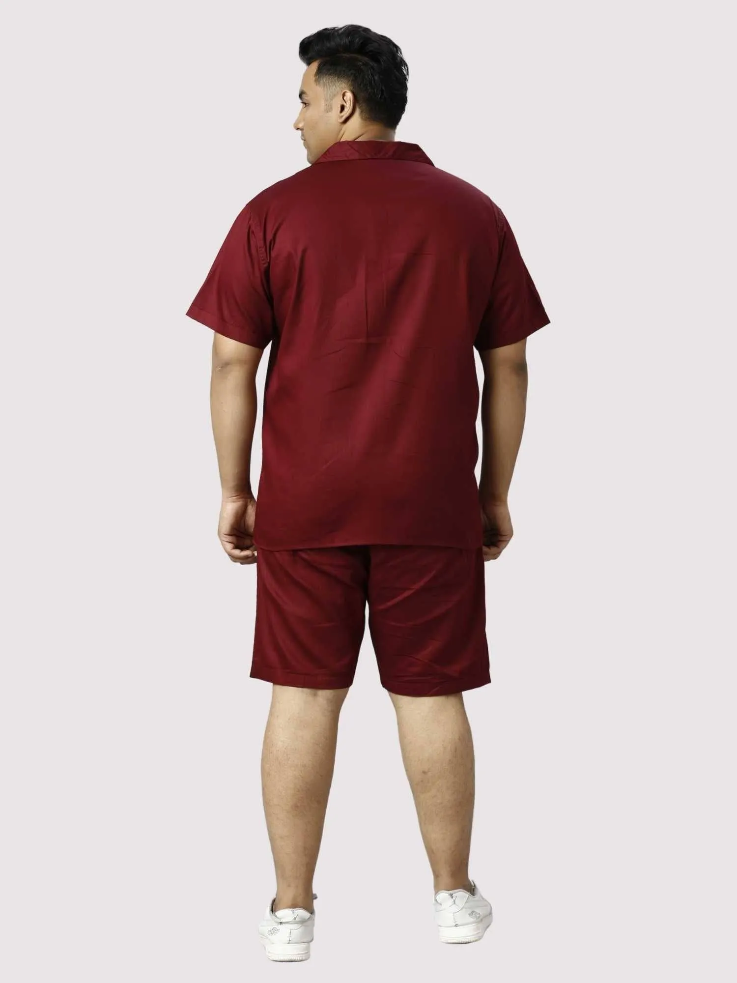 Rustic Solid Red Half Co-ords Set Men's Plus Size