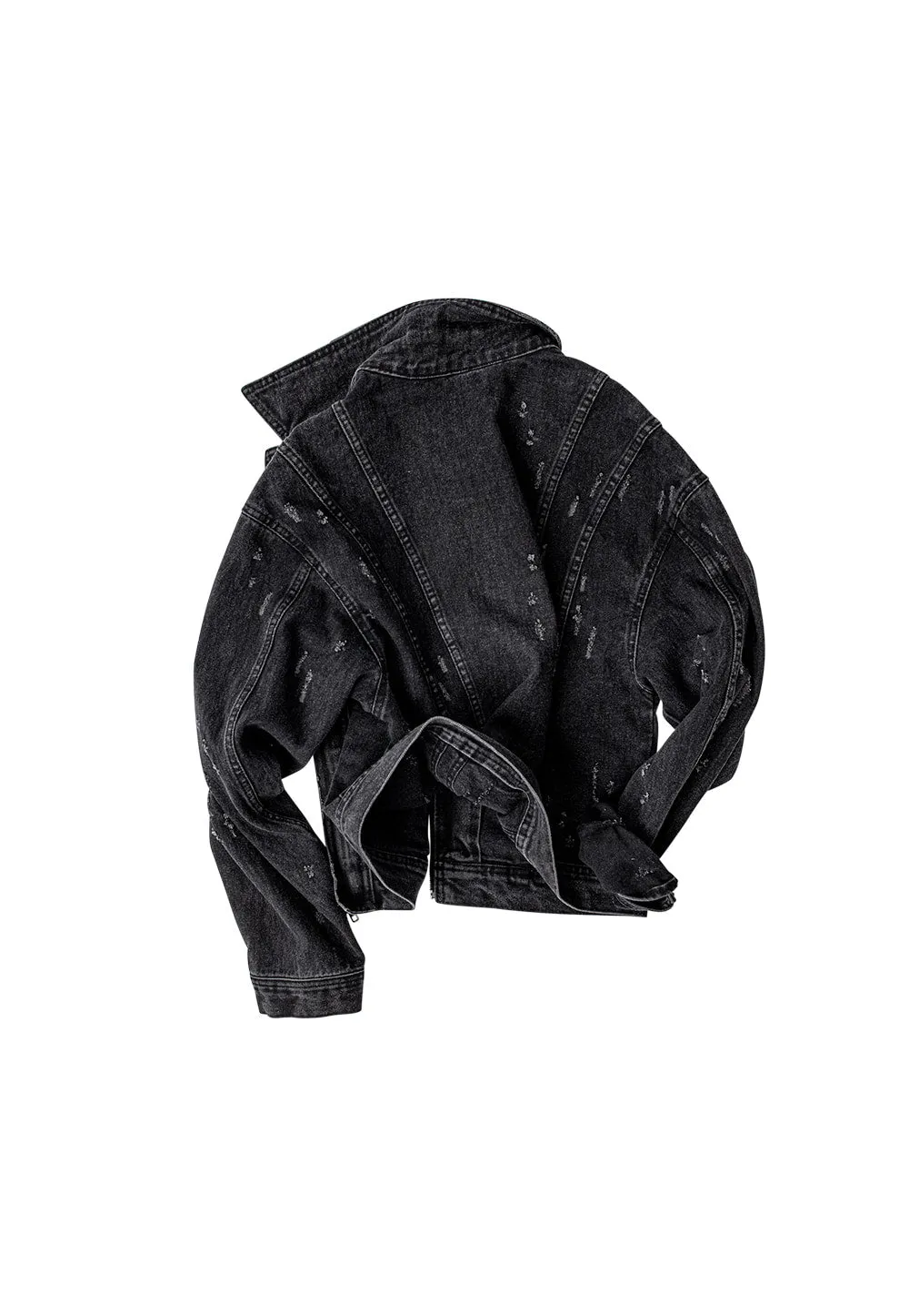 Slug damage denim zip-up jacket black