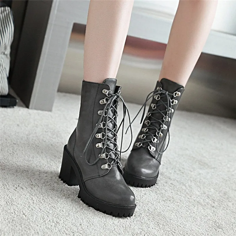 Square High Heels mid-calf Boots Winter