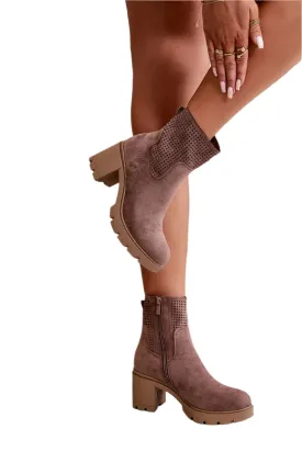 TEEK - Block Heeled Suede Mesh Panel Boots