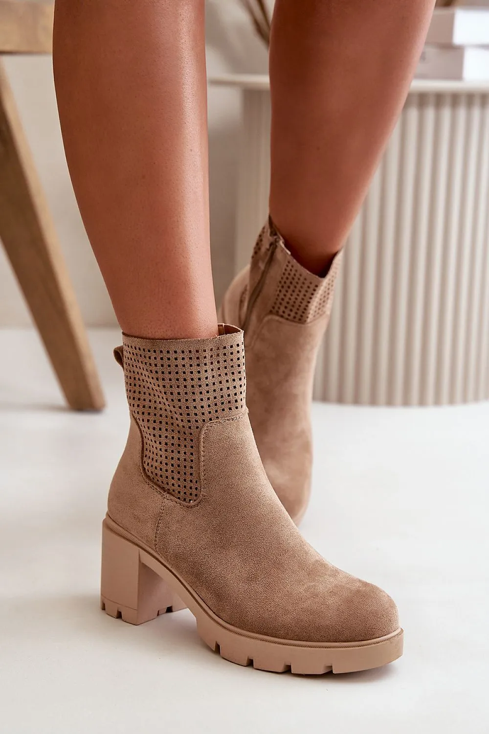 TEEK - Block Heeled Suede Mesh Panel Boots